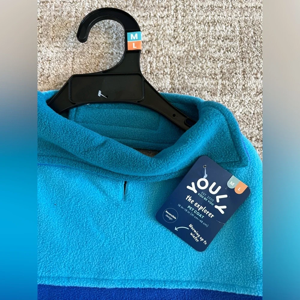 NWT - YOULY - Fleece Pet Coat -‎ M/L - Blue